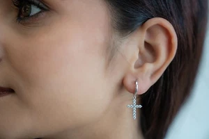 Lab Grown Diamond Cross Dangle Earrings 2.40ct E VS 14K White Gold Elegant Drop - Picture 1 of 4