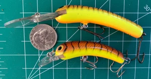 Vintage Posten 2 Bagley Smoo Crankbaits #2 #3 Angelköder Tieftaucher Balsa brauner Rücken - Bild 1 von 9