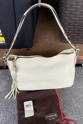 NUEVO SIN ETIQUETAS COACH East West Bolso de Lona Invierno Blanco Cuero Guijarro Suave 1429 Foto 1 de 4