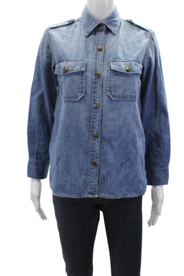 Camisa vaquera Current/Elliott para mujer con cuello delantero con botones manga larga azul talla 0 Foto 1 de 4