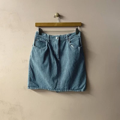 Vintage Bill Blass Jeans Petite Light Blue Striped Denim Mini Skirt Size 8P EUC - Image 1 of 4
