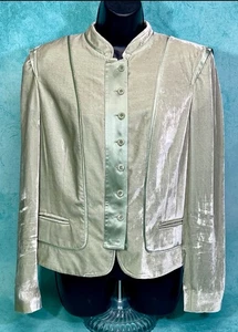 Vintage Women’s Calvin Klein Velvet Jacket Sea Foam Green Sz 14 EVC - Picture 1 of 18