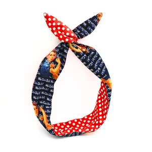 ROSIE the Riveter wired twist headband head scarf bow hair wrap red polka dot - Foto 1 di 3