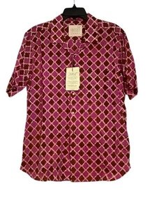 Kardo Mens Lamar Printed Short Sleeve Button Shirt Large Pink / Red - Picture 1 of 2