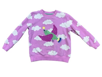 MINI BODEN Embroidered Bird Clouds Cozy Sweatshirt Sz 5-6 Whimsical Playful Luxe - Image 1 of 4