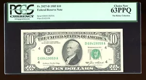 DBR 1985 $10 FRN Cleveland Fr. 2027-D PCGS 63 PPQ Serial D68419059A - Picture 1 of 2