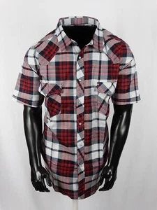 Men Plaid Western Pockets Short Sleeve Shirt Red Blue White Snap Up 3X, 4X, 5X - Picture 1 of 3