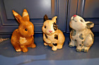 Three Large Ceramic Bunny Rabbit Figures 6.5” Tall Aurora World NOS