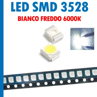 Led smd 3528 Plcc-2 Bianco Freddo ad alta luminosità 6000-6500K 7-8 LM - Immagine 1 di 3