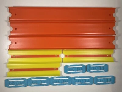 Lot of 16 Mattel Hot Wheels Track Pieces (Orange, Yellow, Blue) - Image 1 of 2