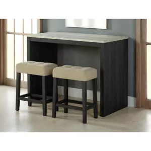 Transitional Black 3pc Dining Set Table 2x Stools Tufted Beige Seats Dining Room - Picture 1 of 9