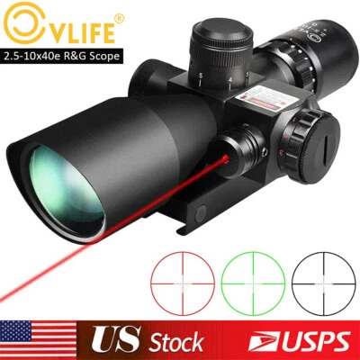 Escopo de rifle 2.5-10x40e ponto mil vermelho verde duplo iluminado com laser vermelho e montagem - Imagem 1 de 4
