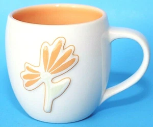 Starbucks Flower Mug Ceramic 2006 Embossed Ivory 14 oz. Peach White - Picture 1 of 4