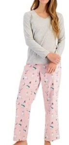Charter Club V-Neck T-Shirt & Flannel Pants 2 Piece Pajama Set Christmas Cats - Picture 1 of 8