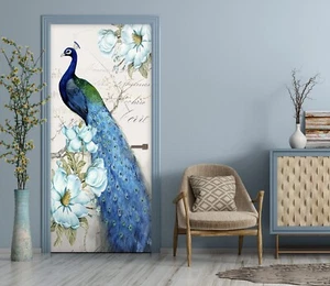 Pegatinas de pared de puerta 3D azul pavo real I8194 murales impresión de pared decoración Erin 2023 - Imagen 1 de 11