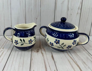 Vintage!! Wiza Poland Sugar And Creamer with Lid Set!! Hand Made Pottery - Picture 1 of 9