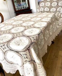 Mantel Hecho a Mano Estilo Madeira Crochet Crema Extra Grande 335x157 cm T47 - Imagen 1 de 15