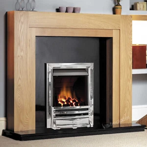 GAS OAK SURROUND WALL GRANITE STONE CHROME FIRE FLAME FIREPLACE SUITE LARGE 54" - Picture 1 of 2