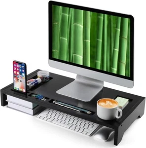 23" Bambus Monitor Ständer Desktop PC Computer Ständer Erhöhung mit Aufbewahrung Organizer - Bild 1 von 10