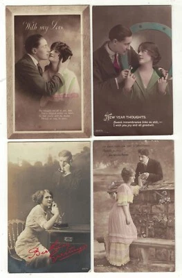 4 Romantic Vintage Greetings Postcards With My Love etc. - Image 1 of 4