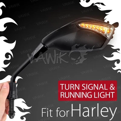 Espejo retrovisor negro VAWiK con puño LED funcionando e indicador par se adapta a Harley-Davidson ε Foto 1 de 4