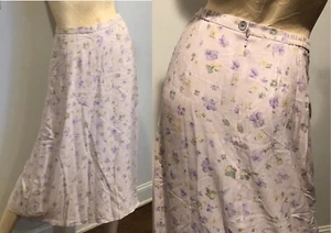 VTG 90s TALBOTS Lavender Floral Violets Silk A-Line Midi Skirt~2P Cottagecore - Picture 1 of 8