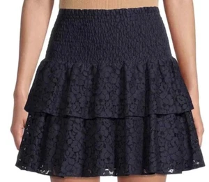 MILLY Wyatt Cotton lace skirt navy tiered floral smocked NWT size 6 - Picture 1 of 4