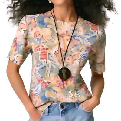 Blusa fluida vintage años 80-90 RENACIMIENTO ropa deportiva retro arte pastel talla M/P Foto 1 de 4