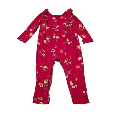 Bebé Niña Té Rojo Floral Volantes Acento Una Pieza Conjunto Mameluco | Talla 12-18 Mos Foto 1 de 4