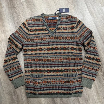Polo para hombre de Ralph Lauren mezcla de lana talla M fairisle tejido a mano cuello en V suéter Foto 1 de 3