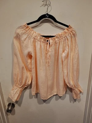 Top campesino Saks Fifth Avenue para mujer de lino melocotón con hombros descubiertos talla S romántico  Foto 1 de 4