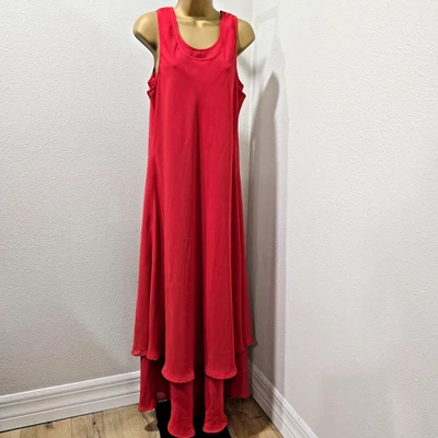 Maxi Vestido De Colección Rojo Chifón Sin Mangas Para Mujer Grande Lagenlook Fluido Forrado Cóctel Foto 1 de 4