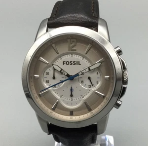 Fossil Grant Chronograph Watch Men FS-4533 44mm Silver Tone Leather Band - Picture 1 of 14