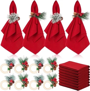 16 Stück Weihnachten Servietten und Ring Set 8 Stück Rot Waschbar Servietten - Bild 1 von 5