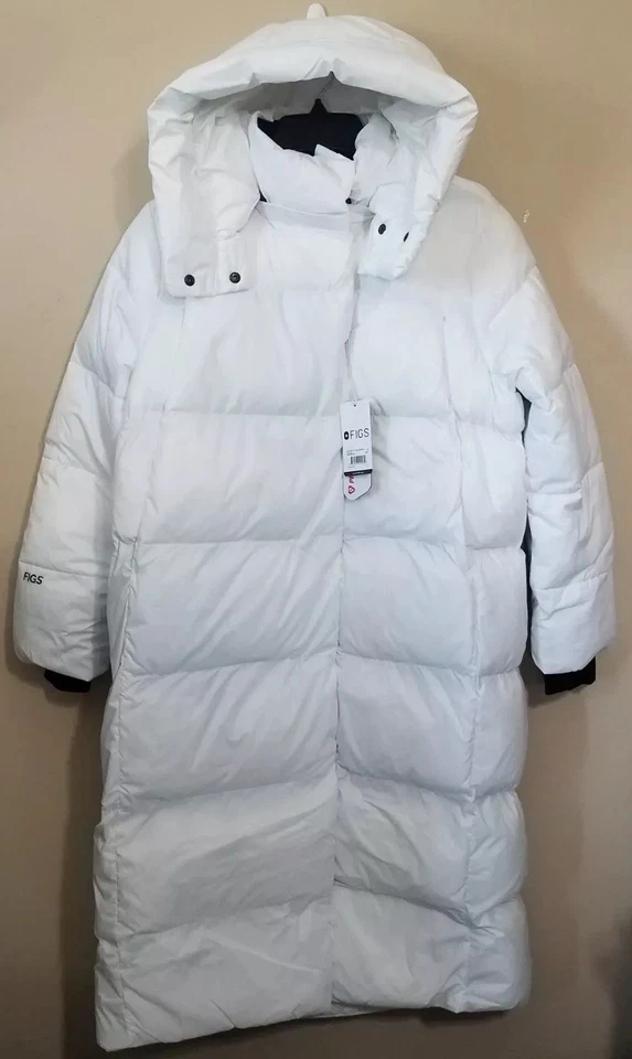 FIGS Bennett Long Snorkel Down Jacket White Women's Size Small W210W1022
