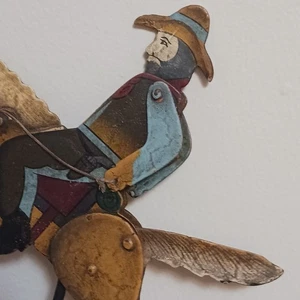 VINTAGE METAL FOLK ART BALANCING PENDULUM COWBOY HORSE decor READ - Picture 1 of 8