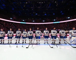 Buffalo Sabres 2024 Global Series Prague Anthem Lineup 8x10 NHL Hockey Photo - Picture 1 of 1