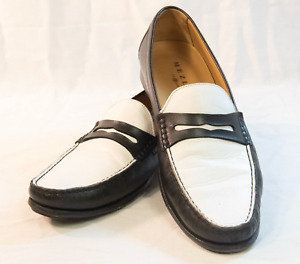 Men's 10.5M MEZLAN Leather Shoes LORIS 6993 Black & White Penny Loafers (RGE14)