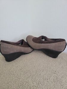 Merrell Tulip Grey Wedge Shoes Brown Vibram Soles Women Size 8.5 S127