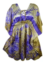 Beach Kaftan, Olive Green Blue Floral Summer  Caftan Dresses M-XL