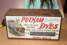 Vintage c.1900 Putnam Dyes Store Display 21" Wood Cabinet W/Metal Sign NICE
