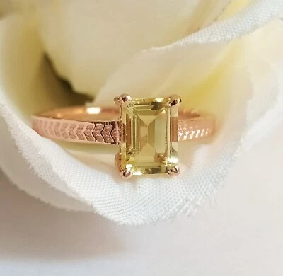 Anillo solitario de cuarzo limón anillo de boda de plata de ley 925 anillo de aniversario Foto 1 de 4