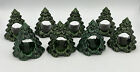 Vintage Ceramic Christmas Tree Napkin Ring Holders Green 3.5" Lot of 8
