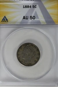 1884 .05 ANACS AU 50 Liberty Nickel, V Nickel, 5 Cent Piece - Picture 1 of 2