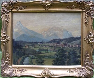 Anton Schiffer (AUT) "Ansicht von Berchtesgaden" Öl/LWD/Karton um 1850 - Bild 1 von 3