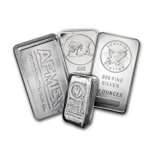 10 oz Silver Bar - .999 Fine Silver - Secondary Market - Random Brand Varies