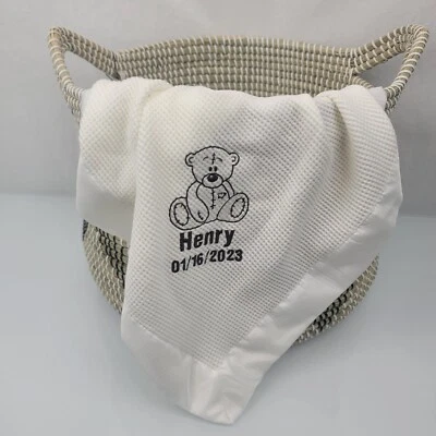 Personalized Baby Morgan Thermal Waffle Mini Blanket Nylon Satin Trim Edge 18x20 Foto 1 de 4