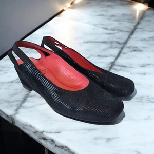 PAS DE ROUGE Women's Black Wedge Slingbacks, Size 37 EU, 6.5 AU - Picture 1 of 9