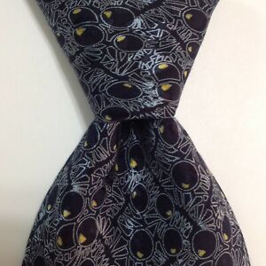 BRIONI Mens 100% Silk XL Necktie ITALY Luxury Designer Geometric Blue/Yellow EUC