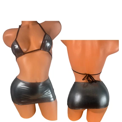 Micro mini falda ropa de baile exótica bikini encubrimiento plata metálico sobre negro Foto 1 de 4